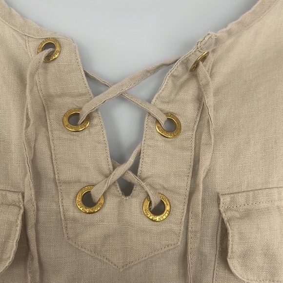 Ellen Tracy company linen tan long tab sleeve top size medium - Picture 6 of 12